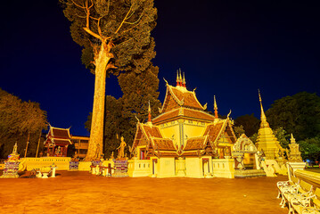 Inthakhin Pillar Vikhara in bright illumination, Wat Chedi Luang, Chiang Mai, Thailand