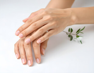 Naklejka premium A close-up of a woman's beautiful, manicured hands. A concept of skincare, beauty, and wellness. A soft, clean spa treatment for soft skin. Generative AI