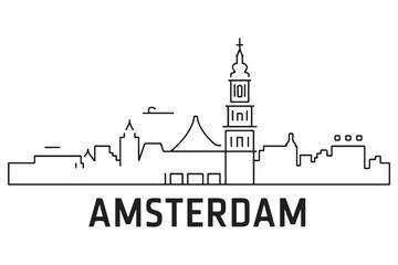 Obraz premium Amsterdam City Line Art Line Silhouette Typographic Design. Vector black silhouette. with white background
