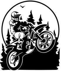 Thrilling motocross rider soaring over rugged terrain in dynamic action shot perfect for outdoor adventure