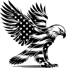 Majestic bald eagle design with American flag stars and stripes in wings for patriotic themes