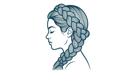 Elegant Woman with Braided Hair in Profile Line Art.