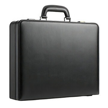Classic black briefcase isolated on transparent background