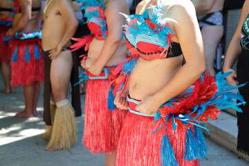 Dancers dancing and wearing one of the traditional folk costume from Wellington, New Zealand