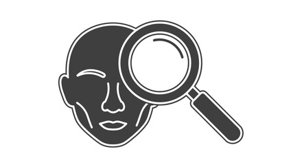 Magnifying glass focused on human face for detailed examination.