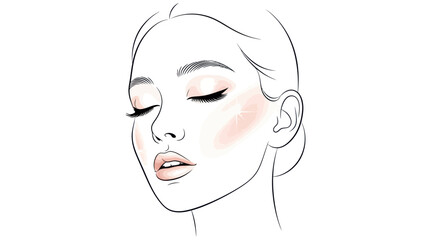 Minimalist Line Art Portrait of a Woman with Closed Eyes and Subtle Makeup.