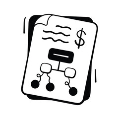 Document with flowchart icon for finance, planning, business process.