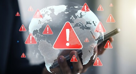 Global warning alerts on digital earth danger hazard