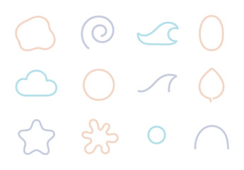 Fototapeta premium Pastel Abstraction Icons. Outline icon set of pastel abstractions: soft blob, rounded swirl, abstract wave,