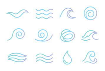 Obraz premium Pastel Waves Icons. Outline icon set of pastel waves: flowing ribbon, wavy stripe, curved arc, ripple circle,