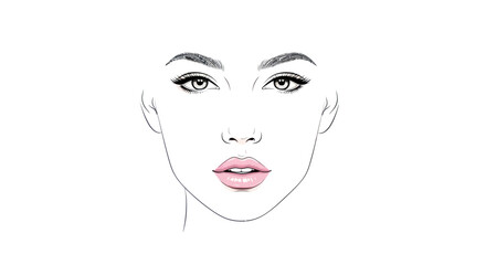 Elegant Womans Face Illustration with Detailed Makeup.