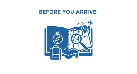 Travel planning and preparation concept icon with map and luggage.