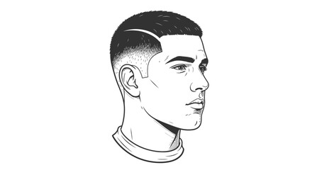 Monochrome sketch of a young man with a modern fade haircut.