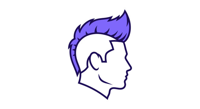 Purple Mohawk Hairstyle Profile View Line Drawing.