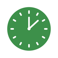 Minimalist green clock icon showing two o'clock, a simple vector graphic for time management and scheduling concepts