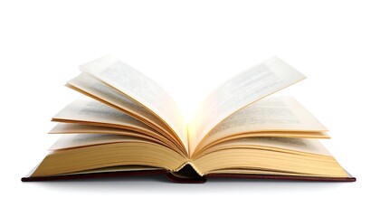 Open book, golden pages, glowing light