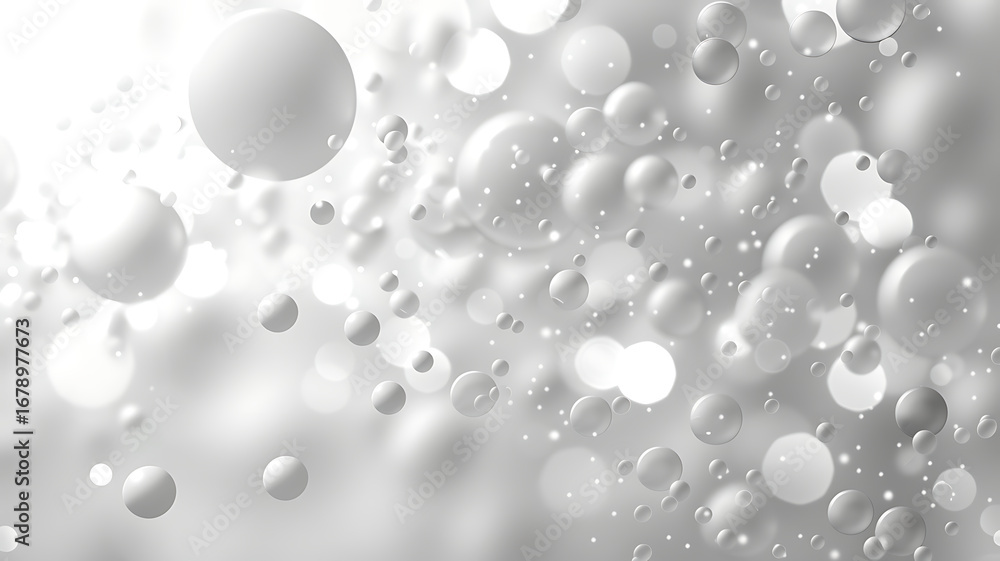 Poster serene spheres: a calming background of soft, white bubbles creating a dreamy and ethereal atmospher