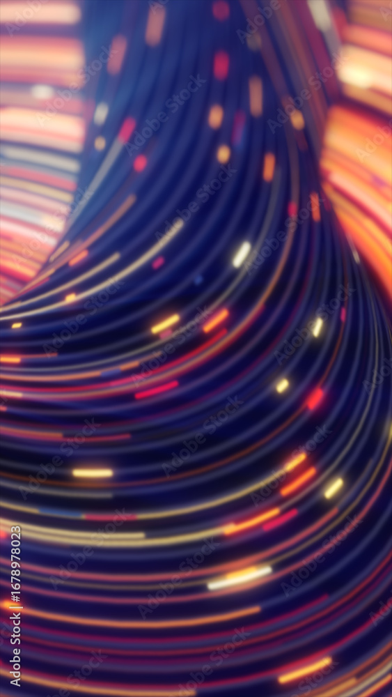 Poster abstract digital streams of colorful lines and lights curving dynamically, representing speed and fu