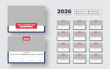 2026 desk calendar | Editable vector planner with Monday start | Clean printable layout for home or office