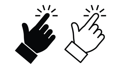 Obraz premium Hand Finger Pointing Click Icon Black and White Outline Cursor Symbol vector illustration
