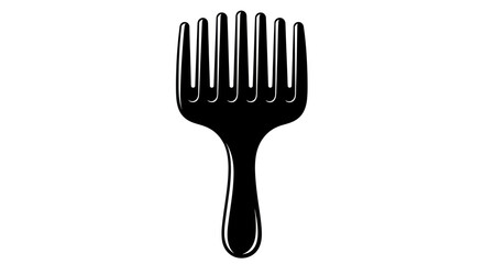 Black Hair Pick Silhouette on White Background.