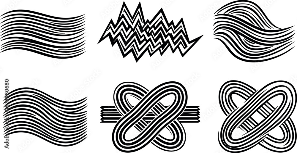 Aufkleber abstract black wavy lines and shapes design elements vector set for creative projects