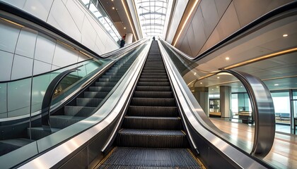 Modern escalator in a spacious, airy terminal