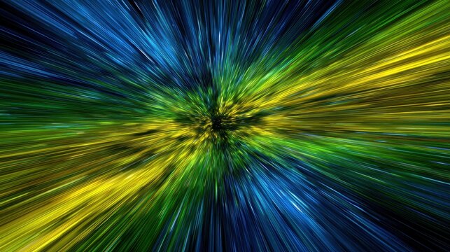 Start Burst. Abstract Geometric Radial Lines in Blue, Yellow, and Green Background