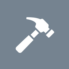 A clean and versatile white hammer icon featuring simple lines, ideal for illustrating construction, repair, DIY projects, or handyman services across various digital platforms and interfaces