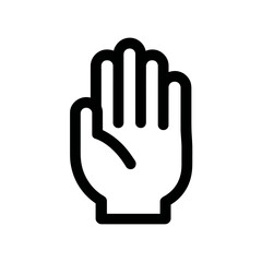Simple vector line art icon of an open hand palm. Minimalist graphic symbol for a stop sign, hello gesture, or user interface element