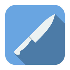 Flat design kitchen knife icon with a long shadow effect. A sleek and sharp chef's tool illustration, perfect for cooking apps and culinary websites