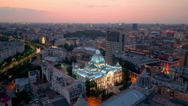 Bucharests Cityscape at Dusk A Stunning Display. Romania