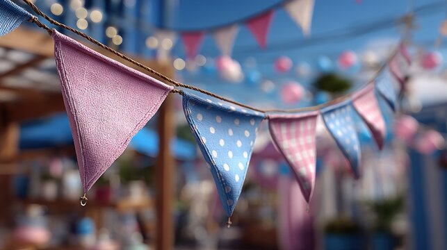 Festive Celebration: Close-Up of Whimsical Bunting with Delicate Bokeh Background