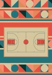 Basketball Court. Basketball design. Street sport art. Game Day. Basketball playoff. Final games. Team championship. Ball for Basketball. Sport creative poster. Modern graphic. Vector wallpaper
