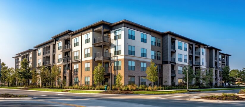 Modern Apartment Complex Exterior Sunny Day Use Stock Photo