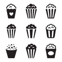 Set of Popcorn Icons Pack Vector. Vector black silhouette. with white background
