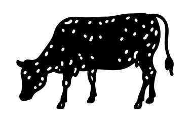 Silhouette of a cow. of farm animals cows 