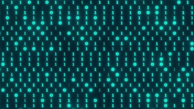 "Futuristic Digital Binary Background Animation with Glowing Zeros and Ones, Representing Data Flow, Cybersecurity, and High-Tech Virtual Networks"