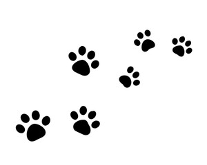 Paw vector foot trail print of cat. Paw dog, puppy, cat vector print, animal, isolated