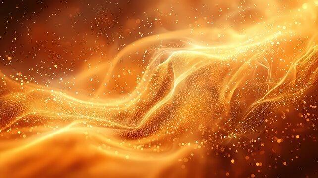 Dynamic golden waves of liht and energy, creating a esmerizing abstract backgrund filled with shimmeringparticles for creative proects.