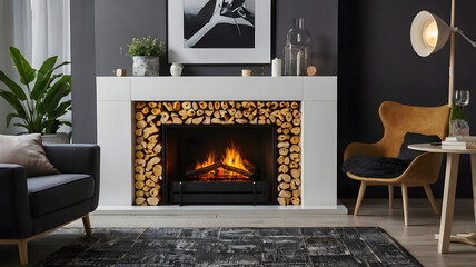 Fototapeta premium fireplace with burning logs