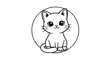 Cute black and white vector illustration of a sitting cat in a circle, perfect for logos or graphics