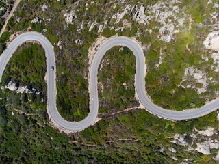 Aerial view of a winding road in Italy