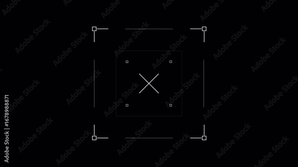 Poster minimalist tech interface: dynamic lines, cross, and squares.