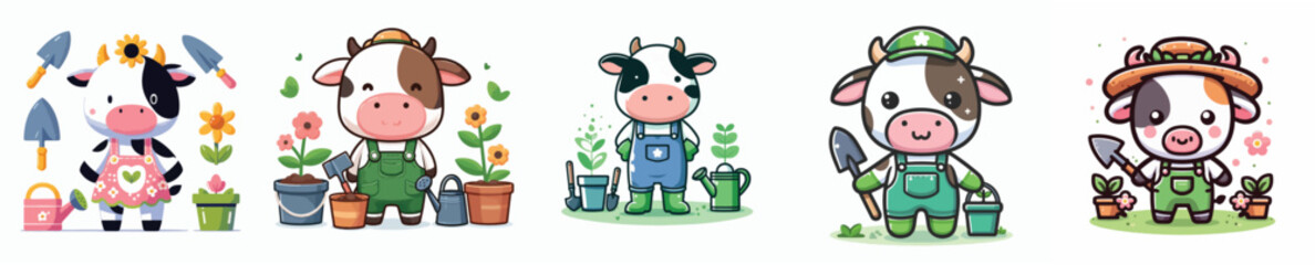 Fototapeta premium set of cute cow vectors gardening