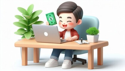 Young entrepreneur celebrating success home office digital content creative environment optimistic viewpoint fractional cfo concept