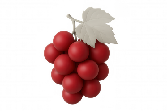 Ripe red grape cluster featuring verdant leaf, showcasing fresh produce vibrancy on clear white backdrop