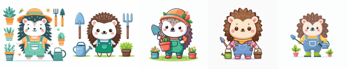 Naklejka premium cute hedgehog vector gardening
