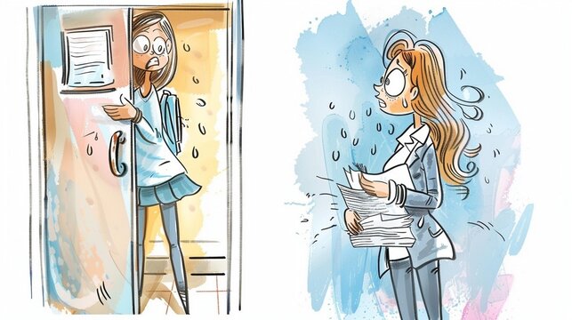 Comic sketch of school bathroom scene