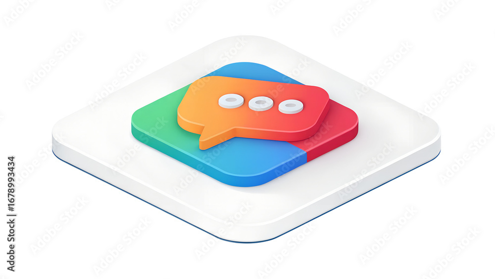 Poster a colorful chat bubble icon representing communication, isolated on a transparent background